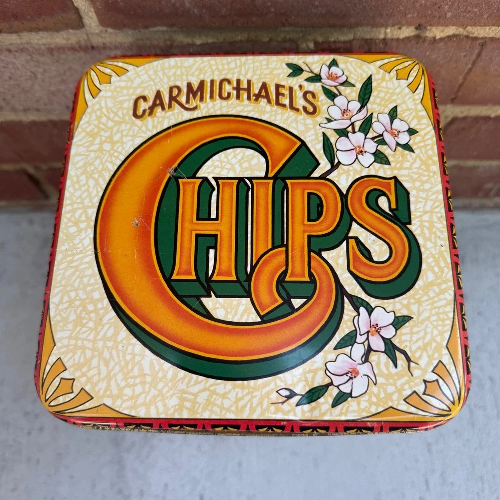 Carmichael's Chips Decorative Yellow Tin Storage Canister